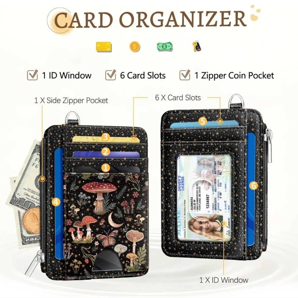 Black and Blue Card Organizer with Mushroom Design